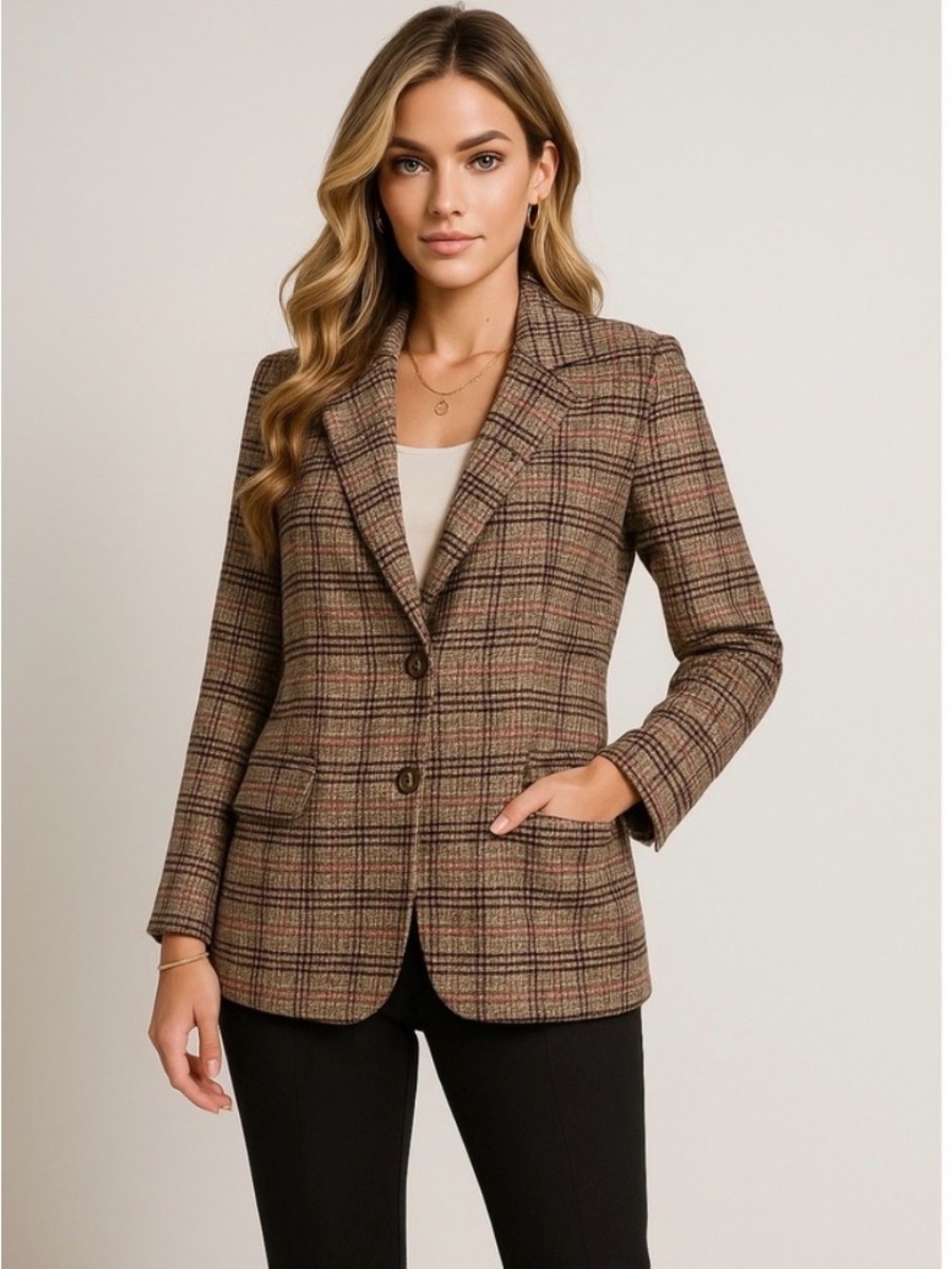 St. John's Bay Brown Plaid Tailored Blazer